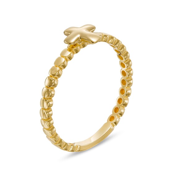 Mini Puff Cross Bead Shank Stackable Band in 10K Gold