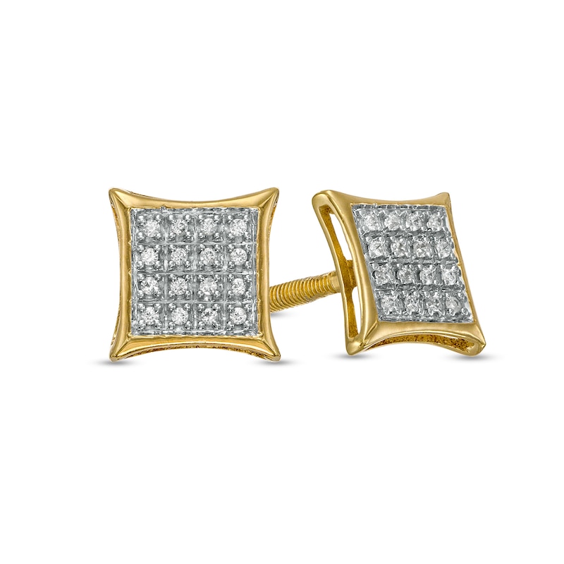 Men's 1/10 CT. T.W. Square Composite Diamond Concave Frame Stud Earrings in 10K Gold