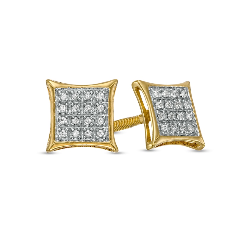 Main Image 1 of Men's 1/10 CT. T.W. Square Composite Diamond Concave Frame Stud Earrings in 10K Gold