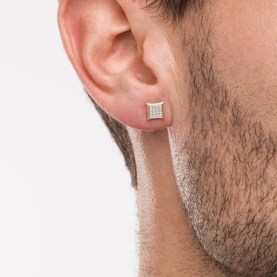 1/10 CT. T.w. Square Composite Diamond Concave Frame Stud Earrings in 10K Gold