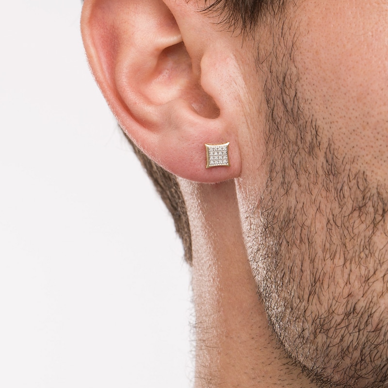 Main Image 2 of Men's 1/10 CT. T.W. Square Composite Diamond Concave Frame Stud Earrings in 10K Gold