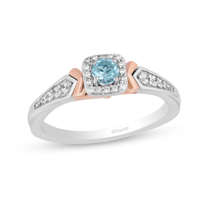 Main Image 1 of Enchanted Disney Elsa Swiss Blue Topaz and 1/6 CT. T.W. Diamond Ring in Sterling Silver and 10K Rose Gold