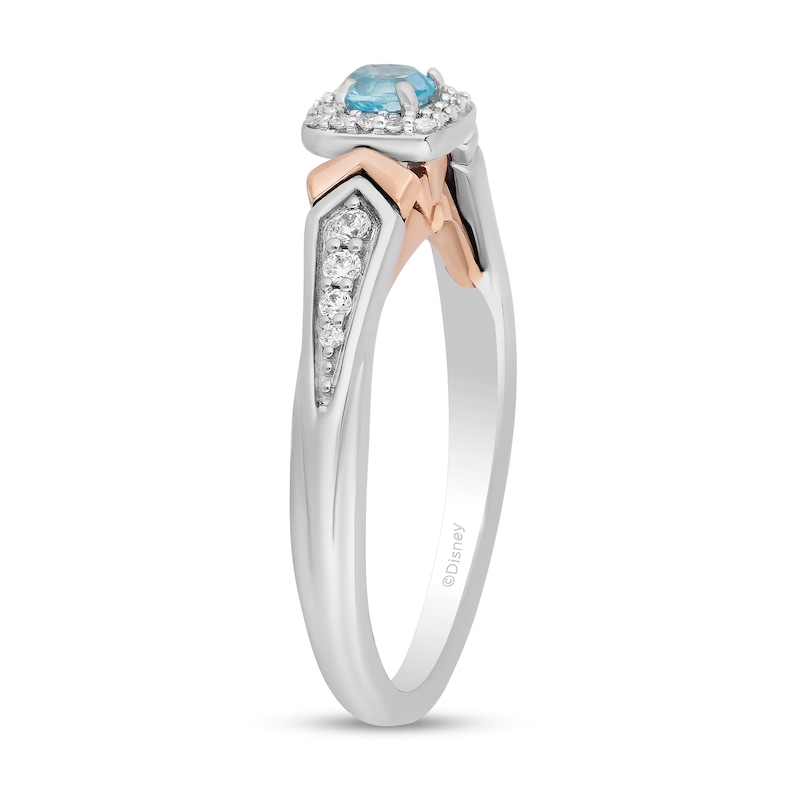 Main Image 2 of Enchanted Disney Elsa Swiss Blue Topaz and 1/6 CT. T.W. Diamond Ring in Sterling Silver and 10K Rose Gold
