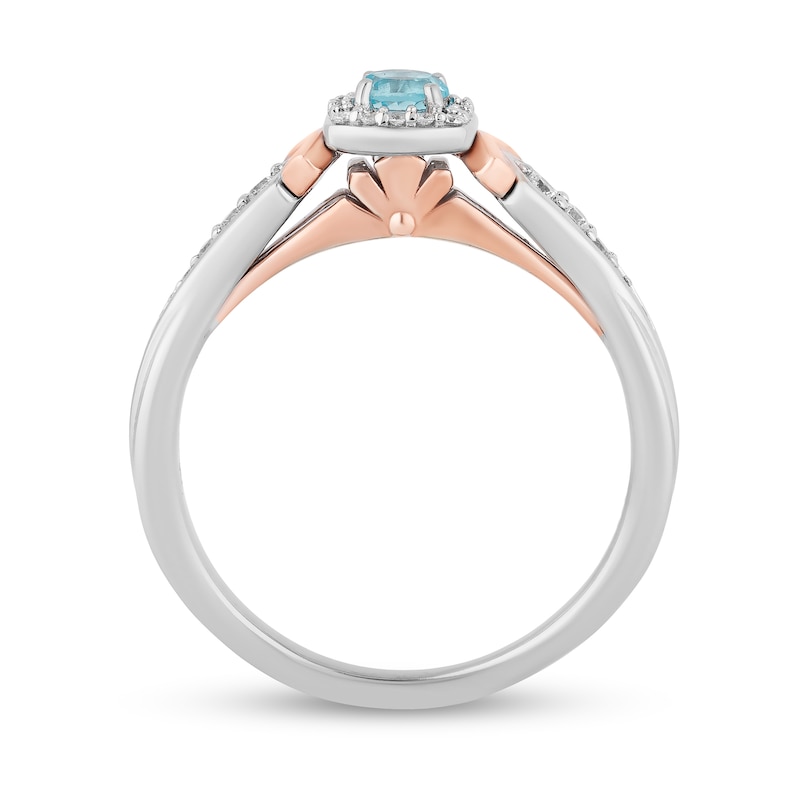 Main Image 3 of Enchanted Disney Elsa Swiss Blue Topaz and 1/6 CT. T.W. Diamond Ring in Sterling Silver and 10K Rose Gold