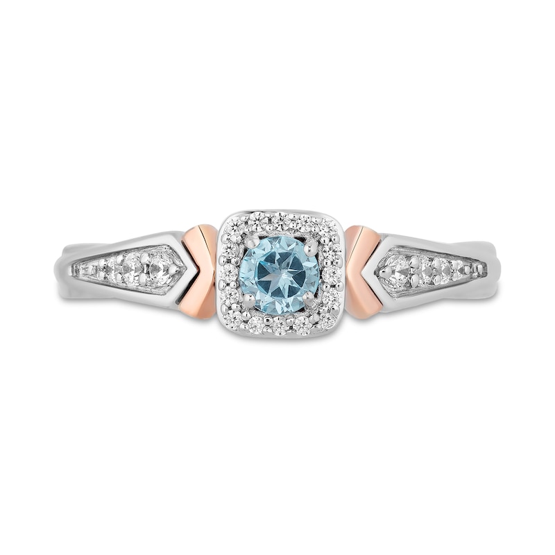 Main Image 4 of Enchanted Disney Elsa Swiss Blue Topaz and 1/6 CT. T.W. Diamond Ring in Sterling Silver and 10K Rose Gold