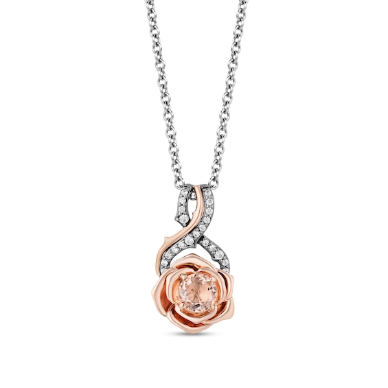 Enchanted Disney Aurora Morganite and 1/10 CT. T.w. Diamond Pendant in Black Sterling Silver and 10K Rose Gold