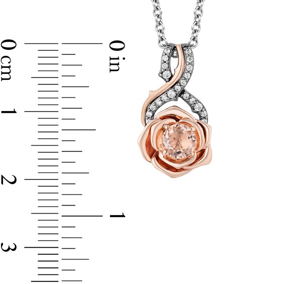 Enchanted Disney Aurora Morganite and 1/10 CT. T.w. Diamond Pendant in Black Sterling Silver and 10K Rose Gold