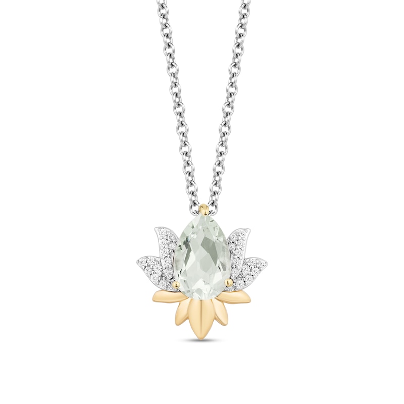 Main Image 1 of Enchanted Disney Tiana Green Quartz and 1/10 CT. T.W. Diamond Lily Pendant in Sterling Silver and 10K Gold - 19"