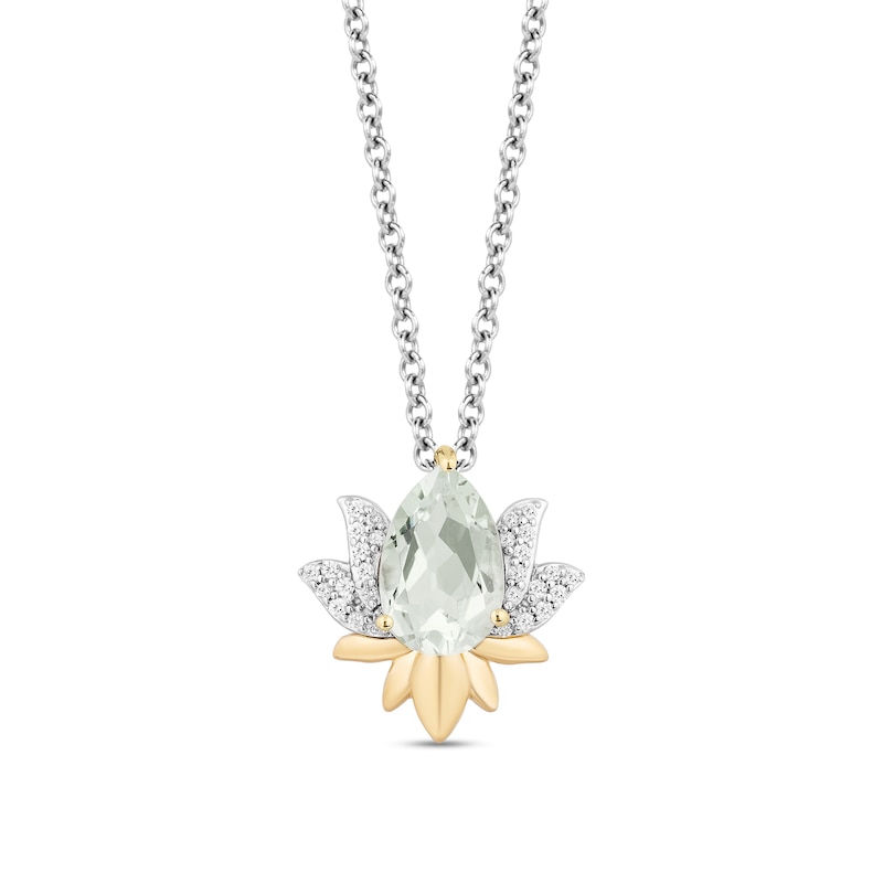 Enchanted Disney Tiana Green Quartz and 1/10 CT. T.W. Diamond Lily Pendant in Sterling Silver and 10K Gold - 19"