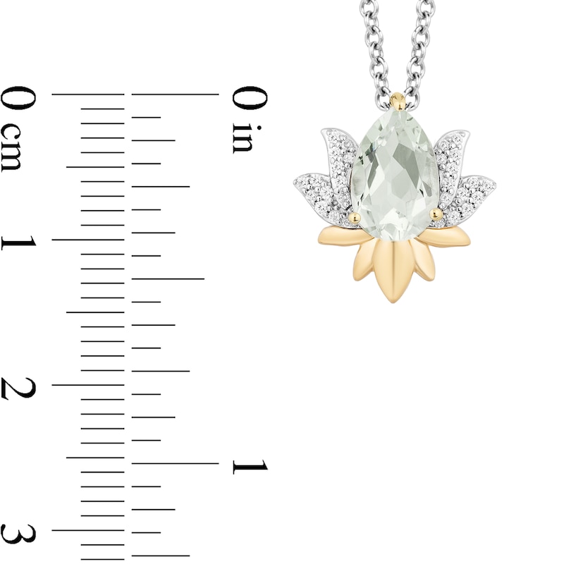 Enchanted Disney Tiana Green Quartz and 1/10 CT. T.W. Diamond Lily Pendant in Sterling Silver and 10K Gold - 19"