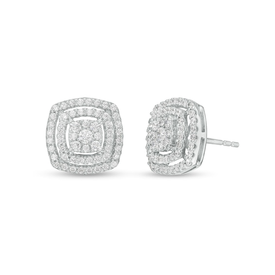 1/2 CT. T.w. Multi-Diamond Double Cushion-Shaped Frame Stud Earrings in 10K White Gold