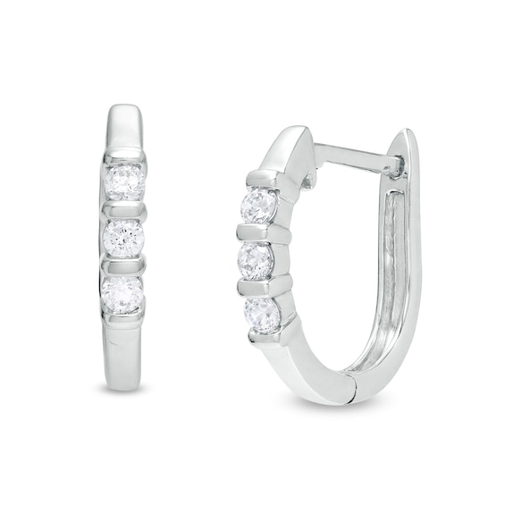 1/5 CT. T.w. Diamond Three Stone Hoop Earrings in 10K White Gold