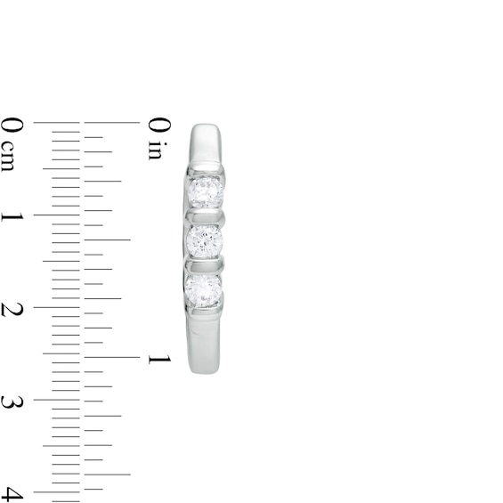 1/5 CT. T.w. Diamond Three Stone Hoop Earrings in 10K White Gold