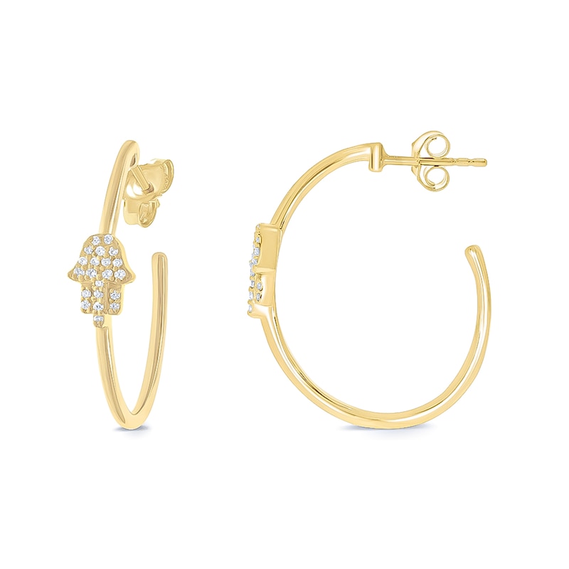 1/8 CT. T.W. Diamond Hamsa Hoop Earrings in Sterling Silver with 14K Gold Plate