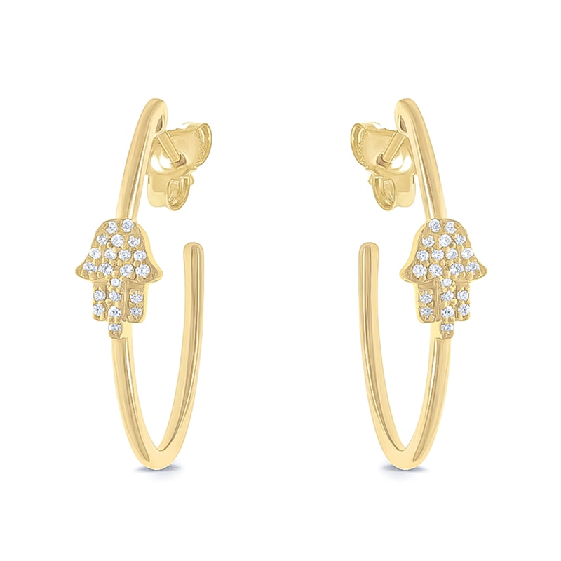 1/8 CT. T.W. Diamond Hamsa Hoop Earrings in Sterling Silver with 14K Gold Plate