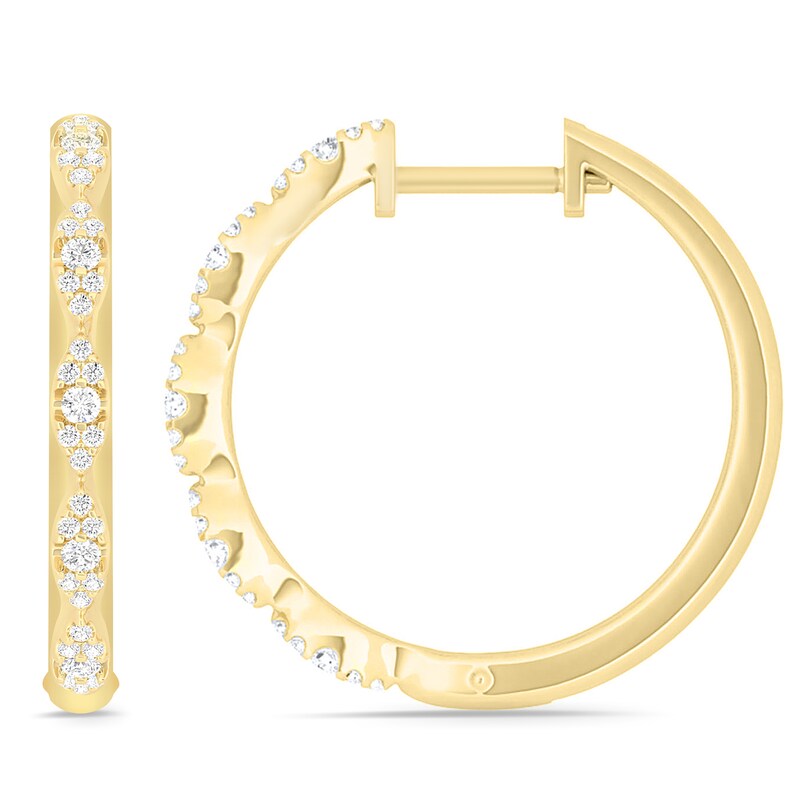 1/3 CT. T.W. Composite Diamond Scallop Edge Hoop Earrings in Sterling Silver with 14K Gold Plate