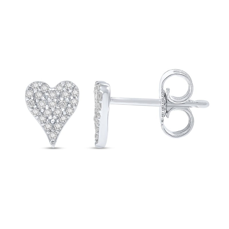 Main Image 1 of 1/8 CT. T.W. Diamond Heart Stud Earrings in Sterling Silver