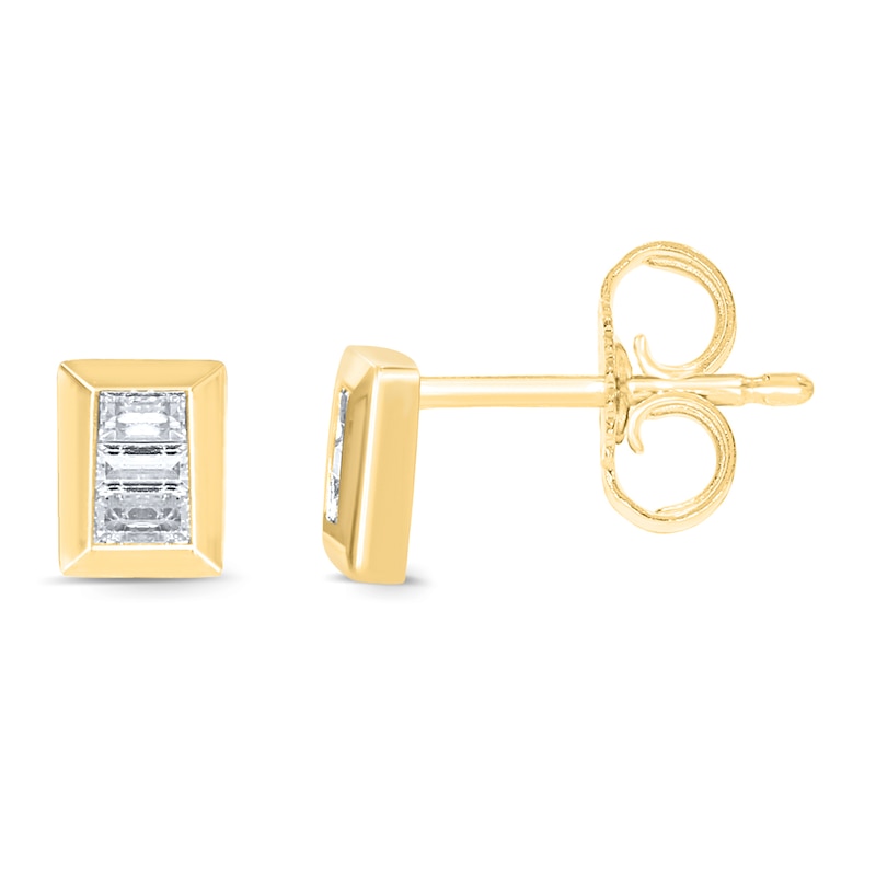 1/8 CT. T.W. Baguette Diamond Rectangular Stud Earrings in Sterling Silver with 14K Gold Plate