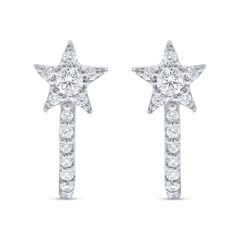 1/6 CT. T.W. Diamond Star J-Hoop Earrings in Sterling Silver