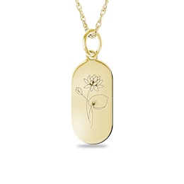 Birth Flower and Handwriting Dog Tag Pendant in 10K White, Yellow or Rose Gold (1 Month and Image)