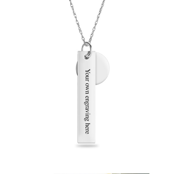 Birth Stats with Print Disc Charm Vertical Bar Pendant in Sterling Silver (1 Image and 5 Lines)