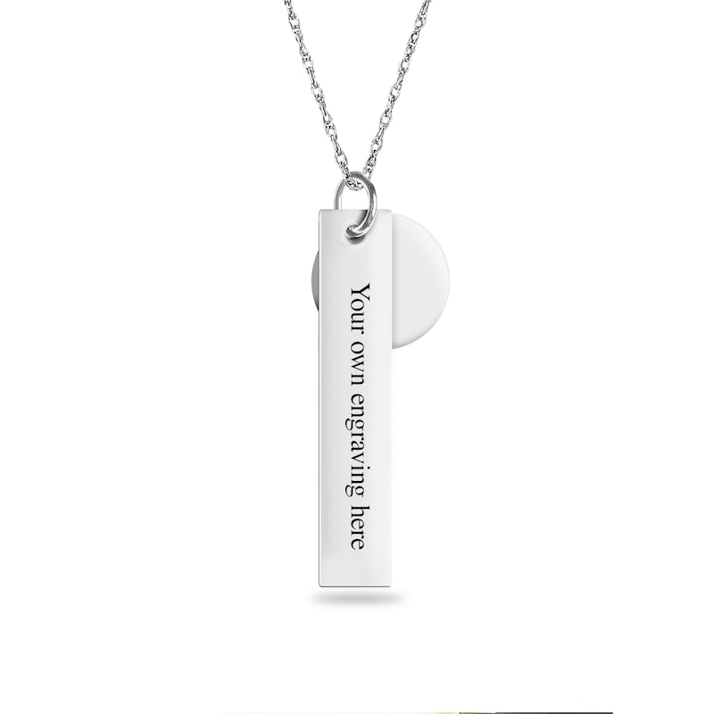 Birth Stats with Print Disc Charm Vertical Bar Pendant in Sterling Silver (1 Image and 5 Lines)