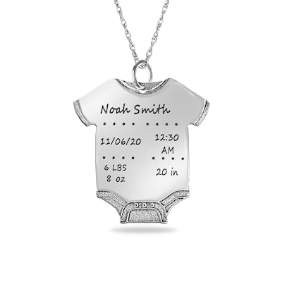 Engravable Birth Stats Baby Onesie Pendant In Sterling Silver 5 8 Lines Zales