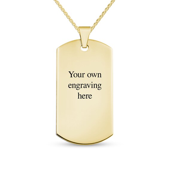 Men's Extra Large Engravable Photo Dog Tag Pendant in 10K White or Yellow Gold (1 Image and 4 Lines)
