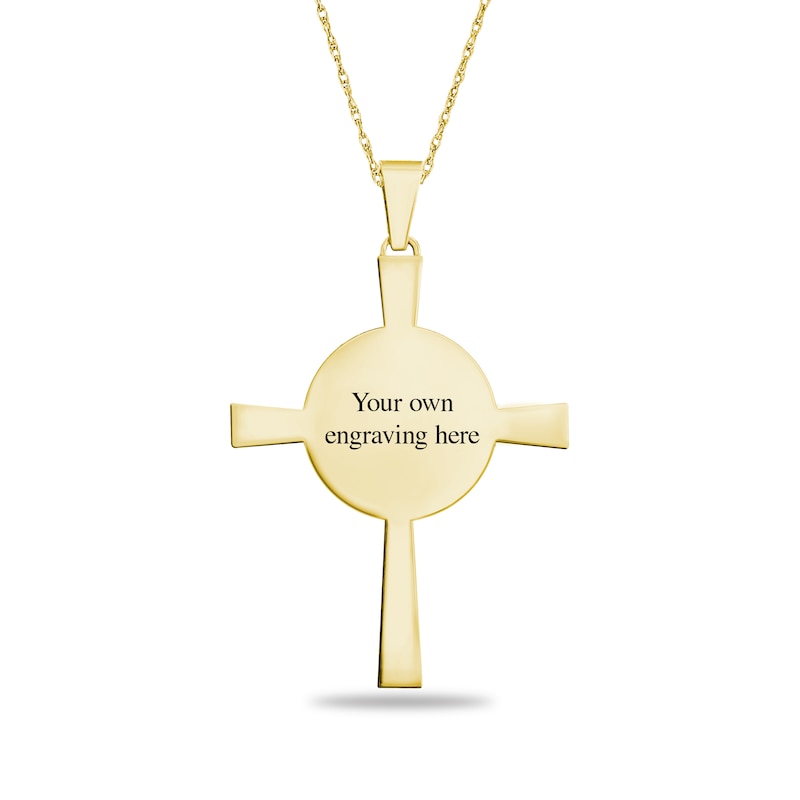 5/8 CT. T.W. Diamond Engravable Photo Cross Pendant in 10K Gold (1 Image and Line)