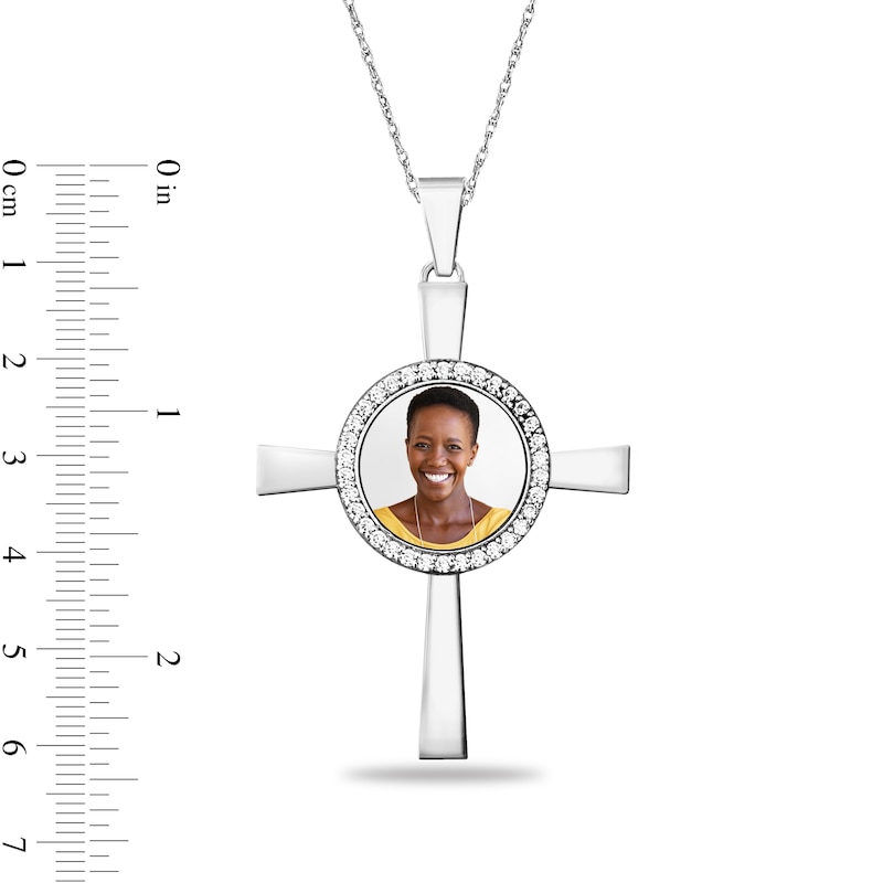 Main Image 3 of 5/8 CT. T.W. Diamond Engravable Photo Cross Pendant in 10K Gold (1 Image and Line)