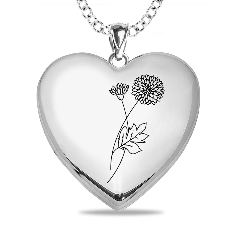 Silver Locket Necklace Large Round Pendant Silver Floral 
