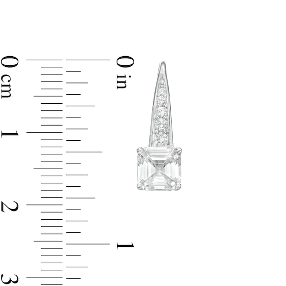Asscher-Cut White Lab-Created Sapphire Graduated Drop Pendant and Earrings Set in Sterling Silver