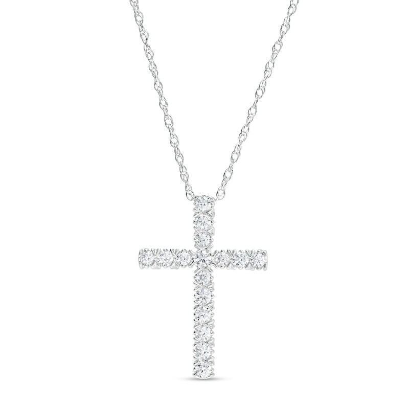 Main Image 1 of 1/4 CT. T.W. Diamond Cross Pendant in 10K White Gold
