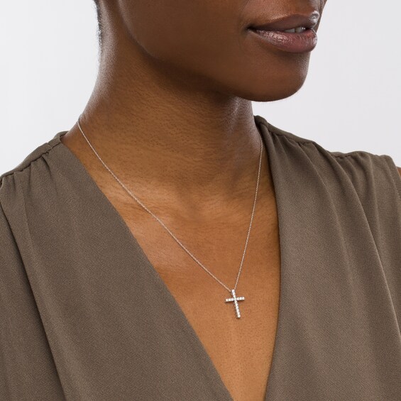 1/4 CT. T.w. Diamond Cross Pendant in 10K White Gold