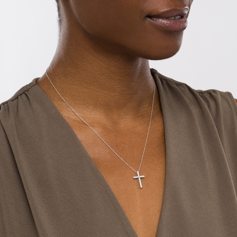 Main Image 2 of 1/4 CT. T.W. Diamond Cross Pendant in 10K White Gold