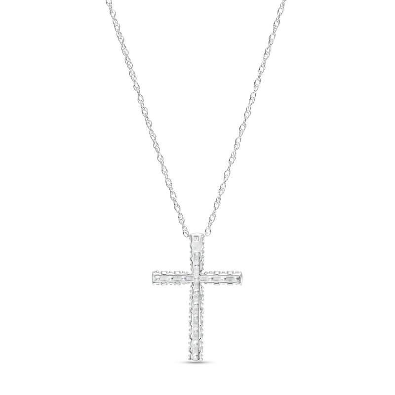 Main Image 3 of 1/4 CT. T.W. Diamond Cross Pendant in 10K White Gold