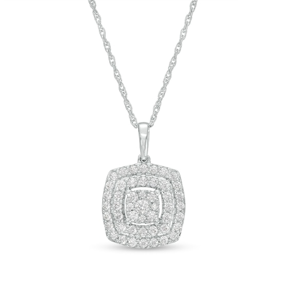 1/2 CT. T.w. Cushion-Shaped Multi-Diamond Pendant in 10K White Gold
