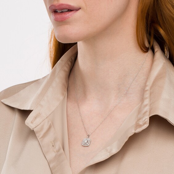 1/2 CT. T.w. Cushion-Shaped Multi-Diamond Pendant in 10K White Gold