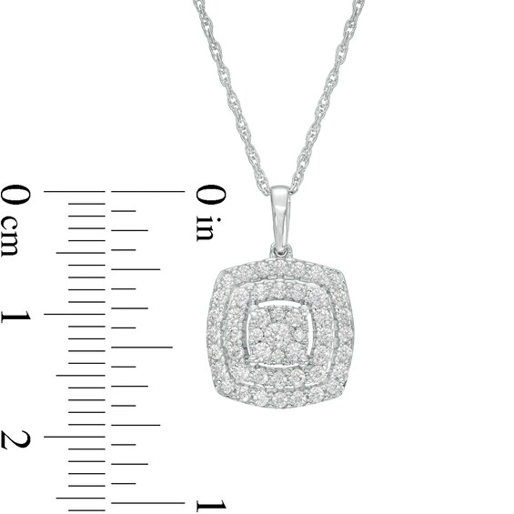 1/2 CT. T.w. Cushion-Shaped Multi-Diamond Pendant in 10K White Gold