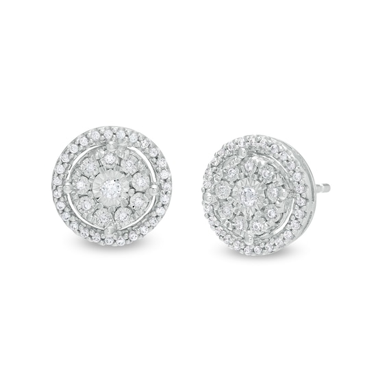 1/5 CT. T.w. Multi-Diamond Frame Stud Earrings in Sterling Silver