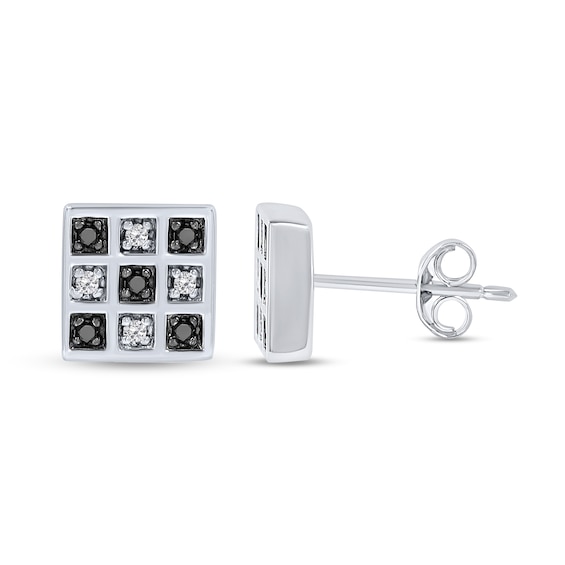 1/6 CT. T.w. Black Enhanced and White Diamond Checkerboard Stud Earrings in Sterling Silver