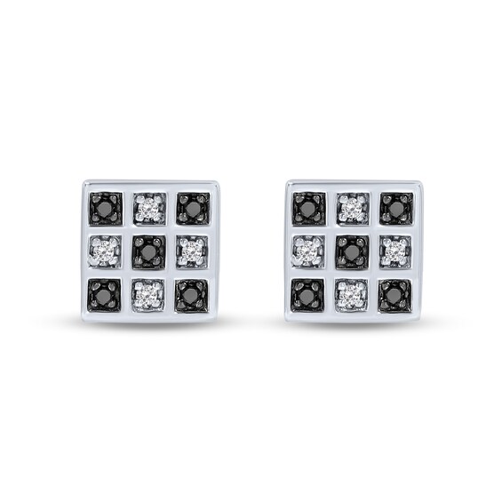 1/6 CT. T.w. Black Enhanced and White Diamond Checkerboard Stud Earrings in Sterling Silver