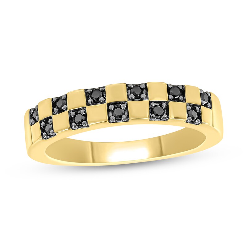 Main Image 1 of 1/6 CT. T.W. Black Diamond Double Row Checkerboard Band in Sterling Silver with 14K Gold Plate