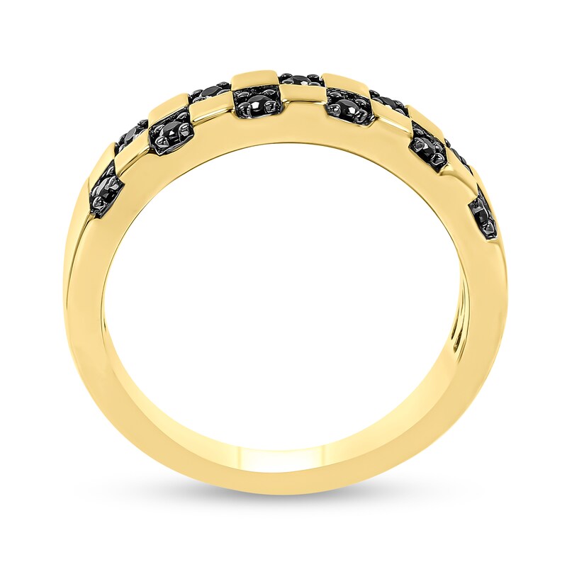Main Image 2 of 1/6 CT. T.W. Black Diamond Double Row Checkerboard Band in Sterling Silver with 14K Gold Plate