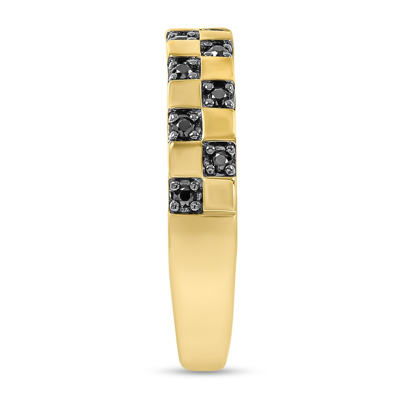 Main Image 3 of 1/6 CT. T.W. Black Diamond Double Row Checkerboard Band in Sterling Silver with 14K Gold Plate