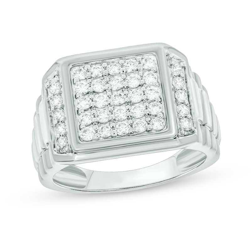 Men's 1 CT. T.W. Diamond Square-Top Ribbed Shank Ring in 10K White Gold ...