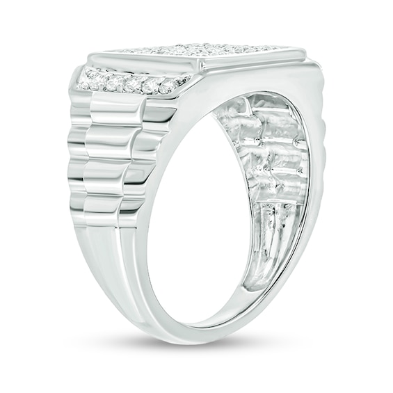 1 CT. T.w. Diamond Square-Top Ribbed Shank Ring in 10K White Gold
