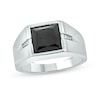 Thumbnail Image 1 of 9.0mm Square Onyx and Diamond Accent Split Shank Ring in Sterling Silver