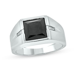 9.0mm Square Onyx and Diamond Accent Split Shank Ring in Sterling Silver