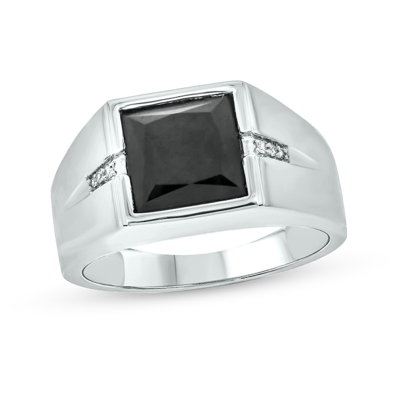 Main Image 1 of 9.0mm Square Onyx and Diamond Accent Split Shank Ring in Sterling Silver